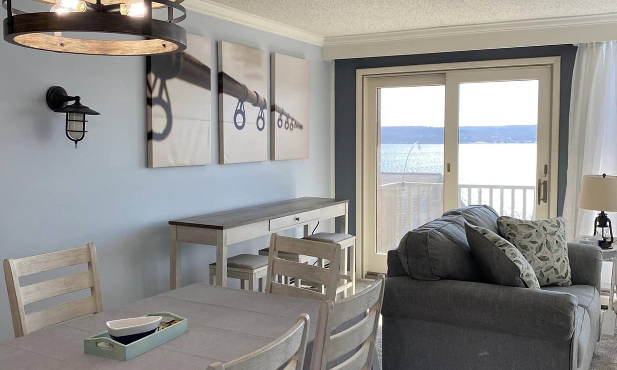 Dewittville Condo | Sunset Shores Family-Friendly Lake Condo in Mayville Pool, AC, Private Deck!