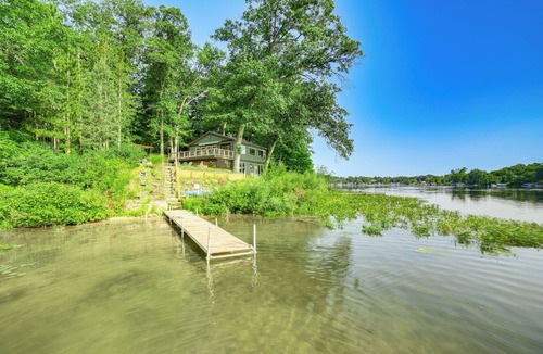 Smyrna Cabin | Private Island: Home in Belding w/Dock & Grill!