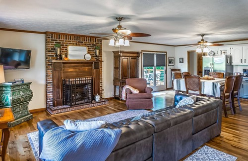 Elizabethton House | Riverfront home with dock, mountain view, grill, firepit, smart TVs
