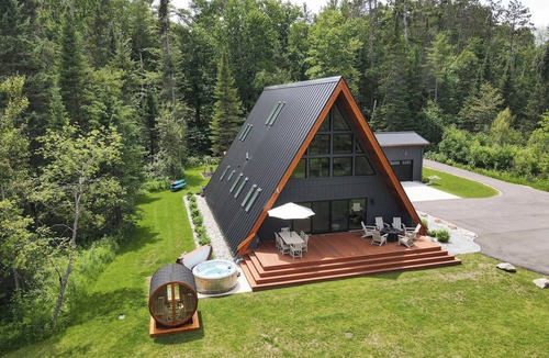 Indian River House | TreeTops Ayframe, Supersized AFrame on the River with Hot Tub