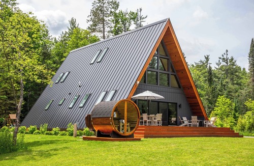 Indian River House | TreeTops Ayframe, Supersized AFrame on the River with Hot Tub