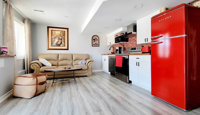 Family-oriented neighborhood. Modern basement apartment with beautiful ravine.