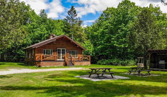 Log cabin located on a private island.