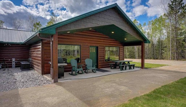 Modern dog-friendly cabin with hot tub, gas fireplace, patio, grill, & W/D