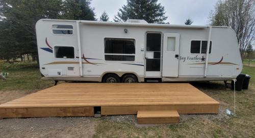 RV with Rocky Mountains View